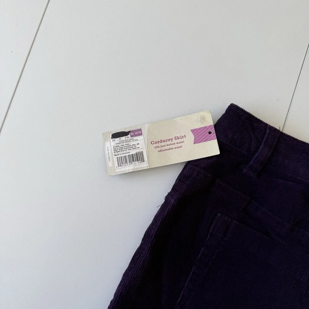 NWT Cherokee Dark Purple Phantom Grape Corduroy Mini‎ Skirt Size XL 14/16